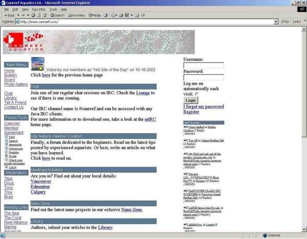 Canreef main web screen on my computer